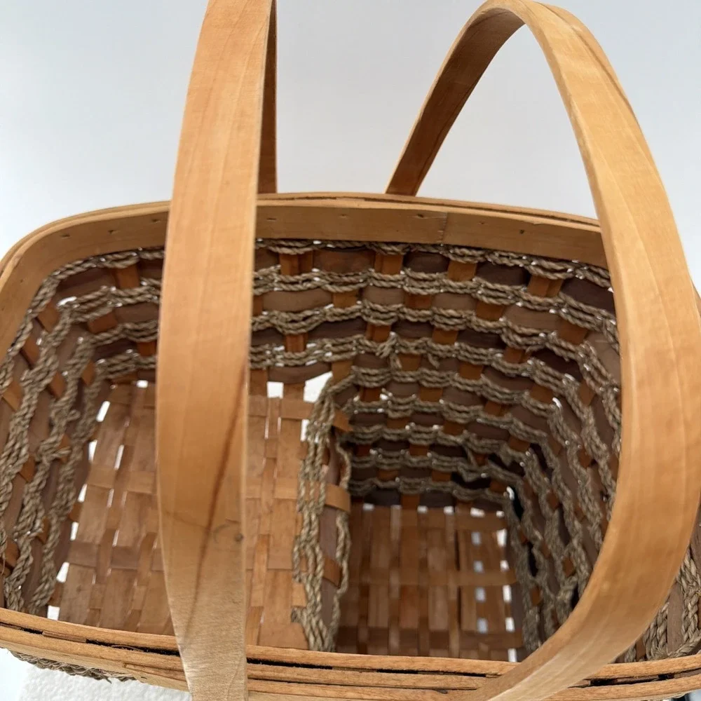 Wood Stair Step Basket Rustic Woven Cottage Farmhouse Storage Decorative